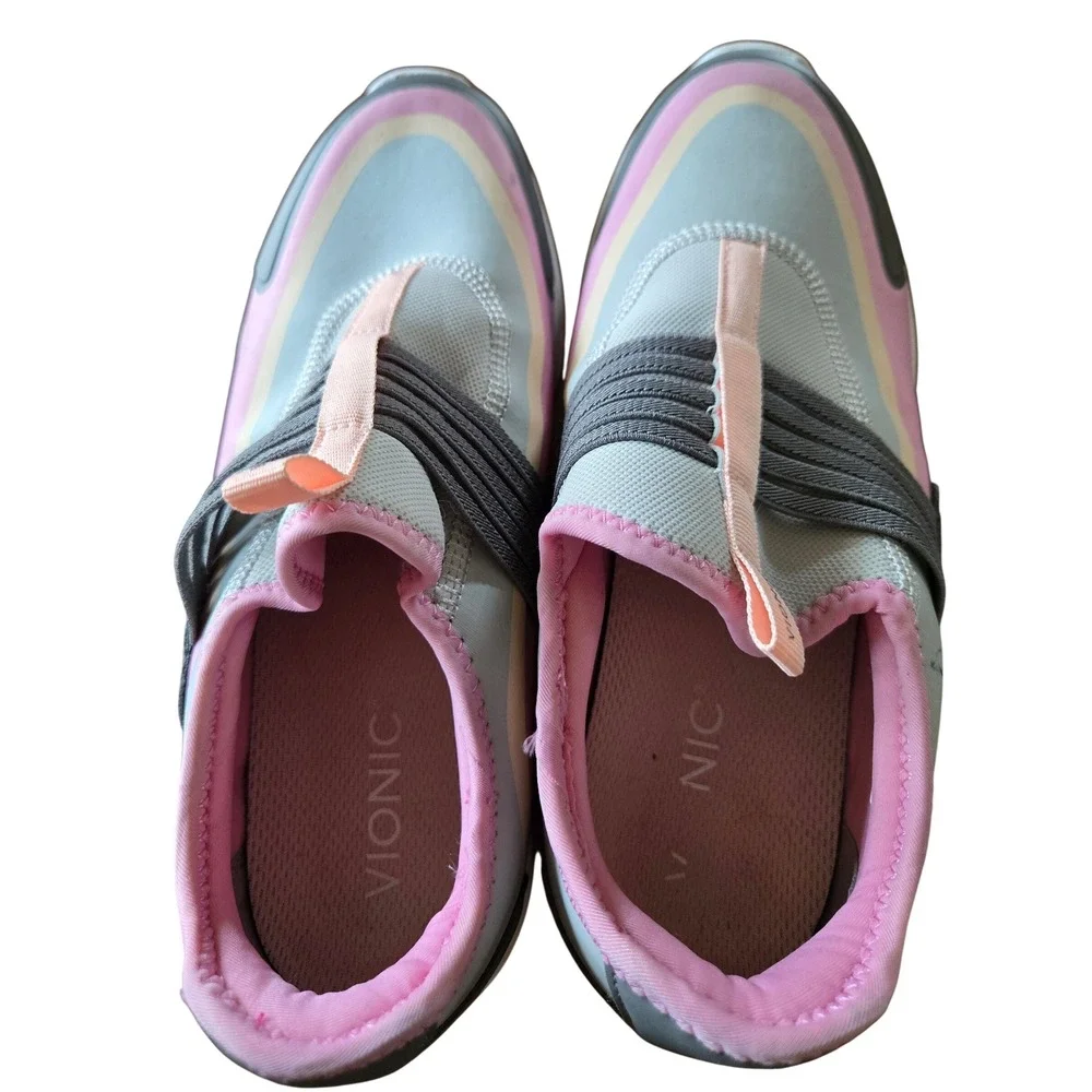 Vionic Vayda Womens 9 Wide Pink Grey Slip On Walking Sneakers Orthotic Shoes